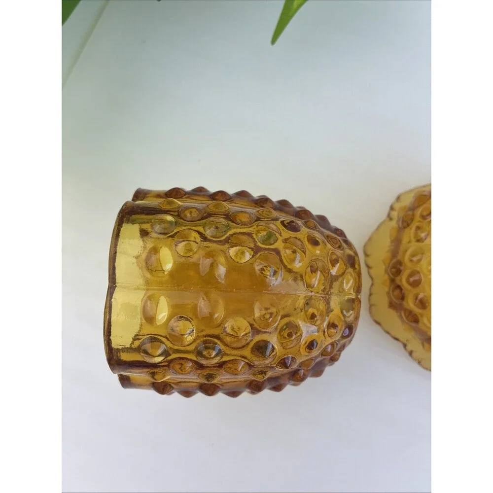 Fairy Lamp w Matching Base Vintage Fenton Amber Hobnail Candle Holder EUC Signed